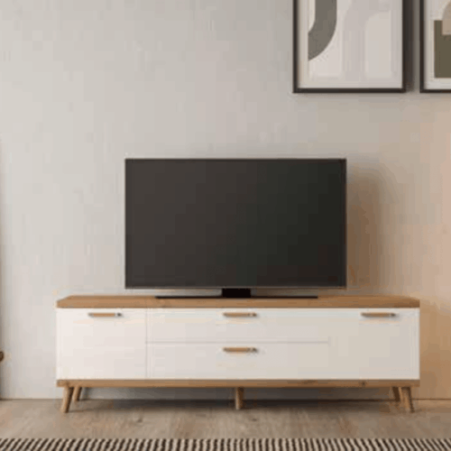 Mueble de TV con 2 puertas + 2 cajones polar base y tapa artisán