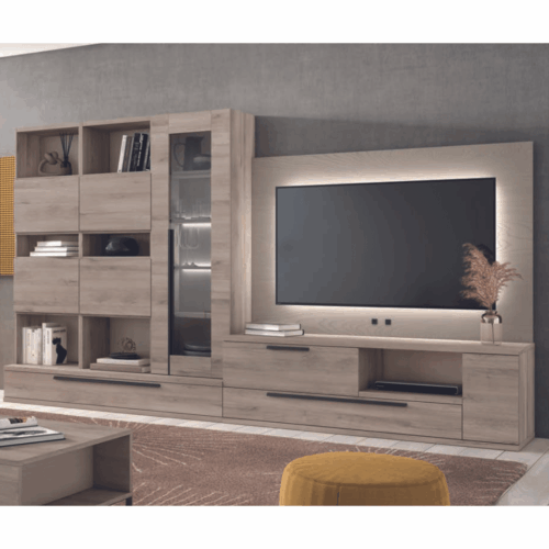 Mueble de salón iron/duna con estanteria 165 cm