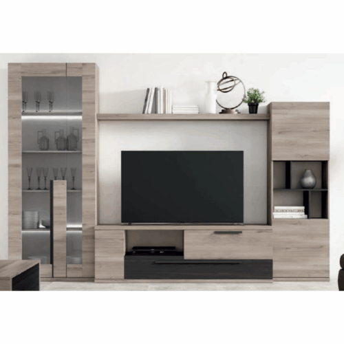 Mueble de salón iron/bocamina con vitrina