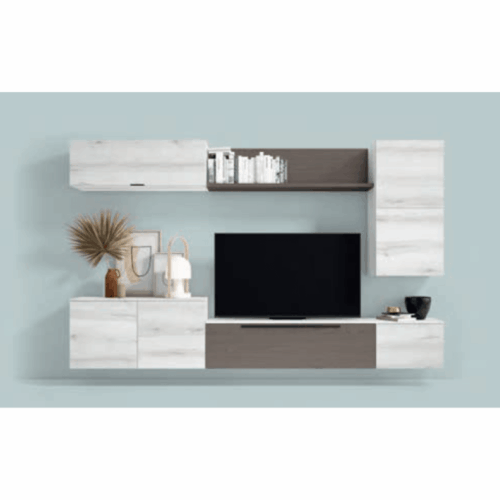 Mueble de salón albo/lava con diferentes espacios de almacenaje