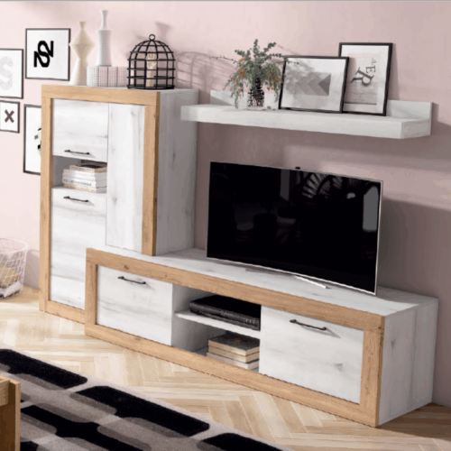 Mueble de salón albo/naturale con módulo izquierdo
