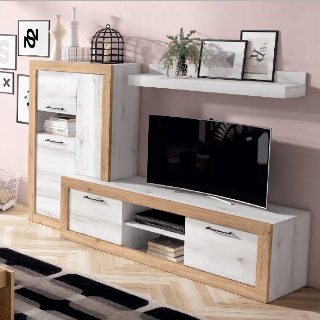 Mueble de salón albo/naturale con módulo izquierdo