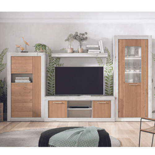 Mueble de salón albo/naturale rayado con vitrina