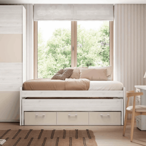 Cama compacta blanco nordic/gris coco + 3 contenedores