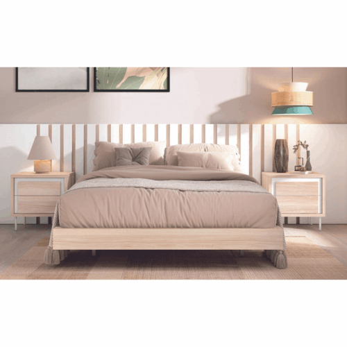 Cabecero de matrimonio California/blanco mate + 2 mesitas