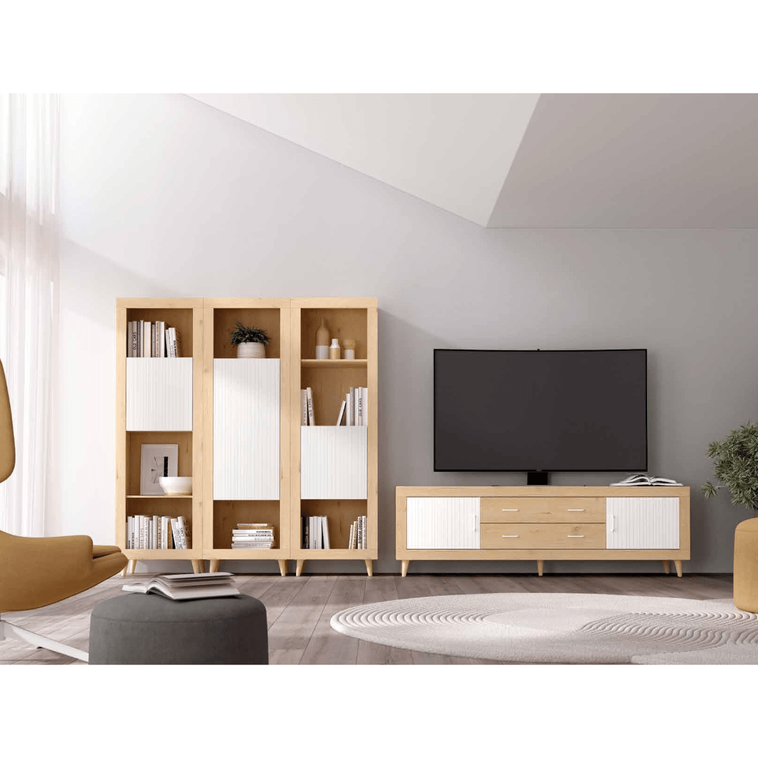 Composición de salón con bajo TV + módulo de estantes de 180x60 cm - Imagen 2