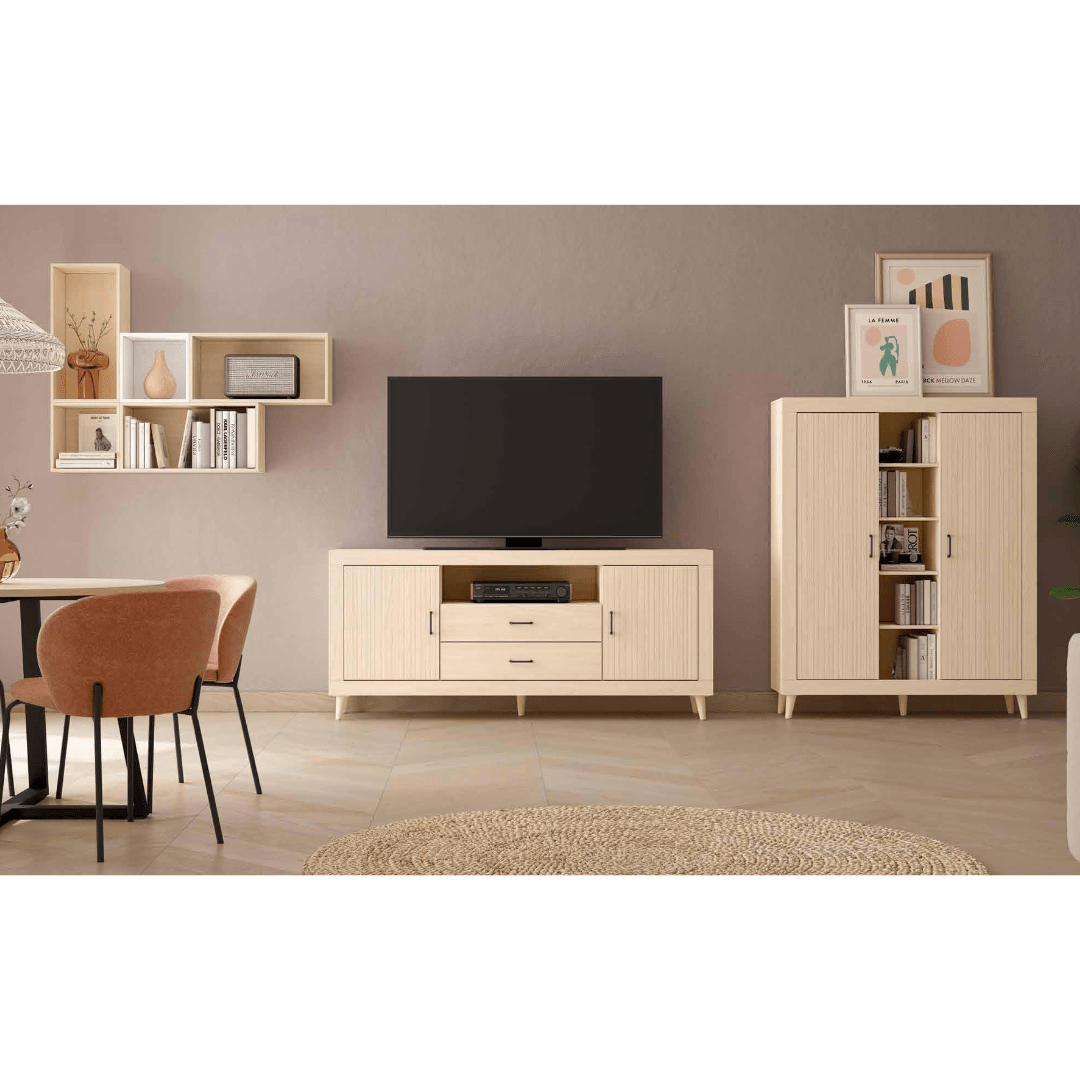 Composición de salón bajo TV + módulo de 2 puertas + alto y cubo colgado - Imagen 2
