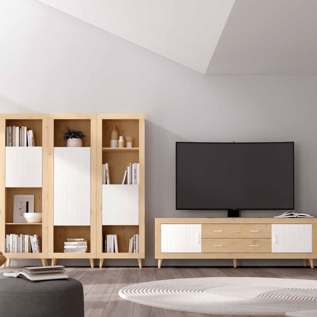 Composición de salón con bajo TV + módulo de estantes de 180x60 cm