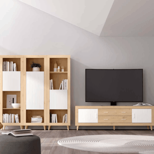 Composición de salón con bajo TV + módulo de estantes de 180x60 cm