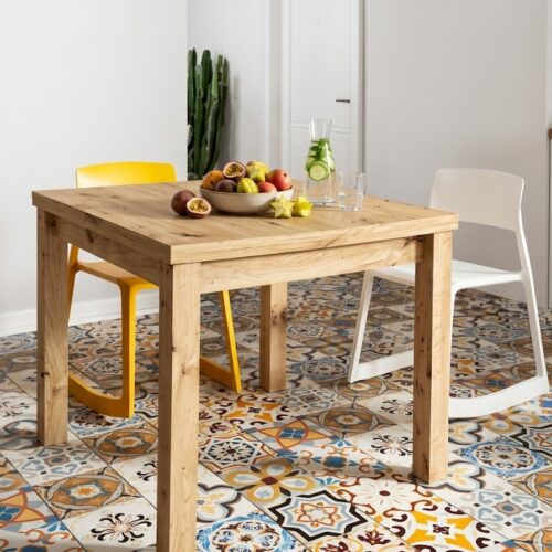 Mesa cuadrada extensible libro con pata en L