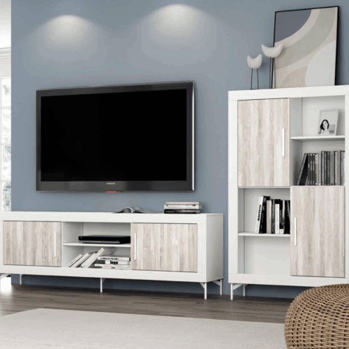 Composición de salón blanca/artic con bajo TV + 2 módulos
