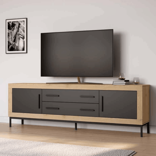 Mueble para TV con 2 puertas y 2 cajones roble/grafito