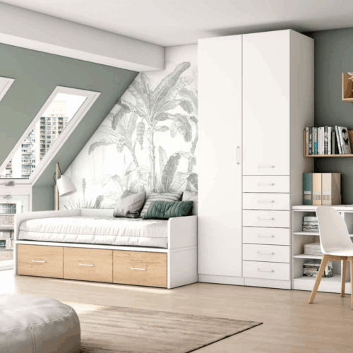 Dormitorio juvenil blanco/bambú