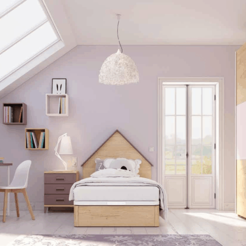 Dormitorio juvenil con canapé bambú/lila/malva