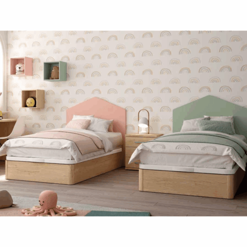 Dormitorio juvenil doble con canapés bambú/rose/menta