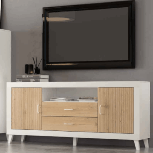 Mueble de TV + módulo 3 puertas más hueco blanco/roble