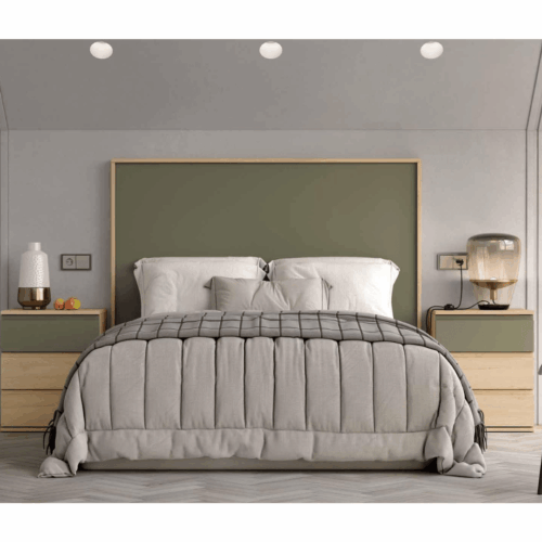 Cabecero para cama de matrimonio + mesitas roble/oliva