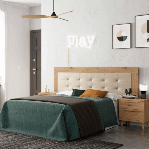 Cabecero de matrimonio artisán/beige + 2 mesitas de noche