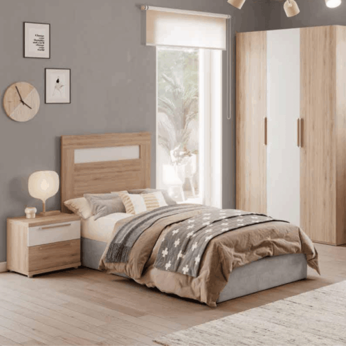 Cabecero para cama de 90 cm roble/blanco + mesita