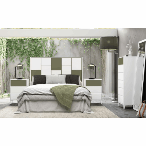 Dormitorio de matrimonio completo blanco/oliva