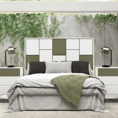 Dormitorio de matrimonio completo blanco/oliva