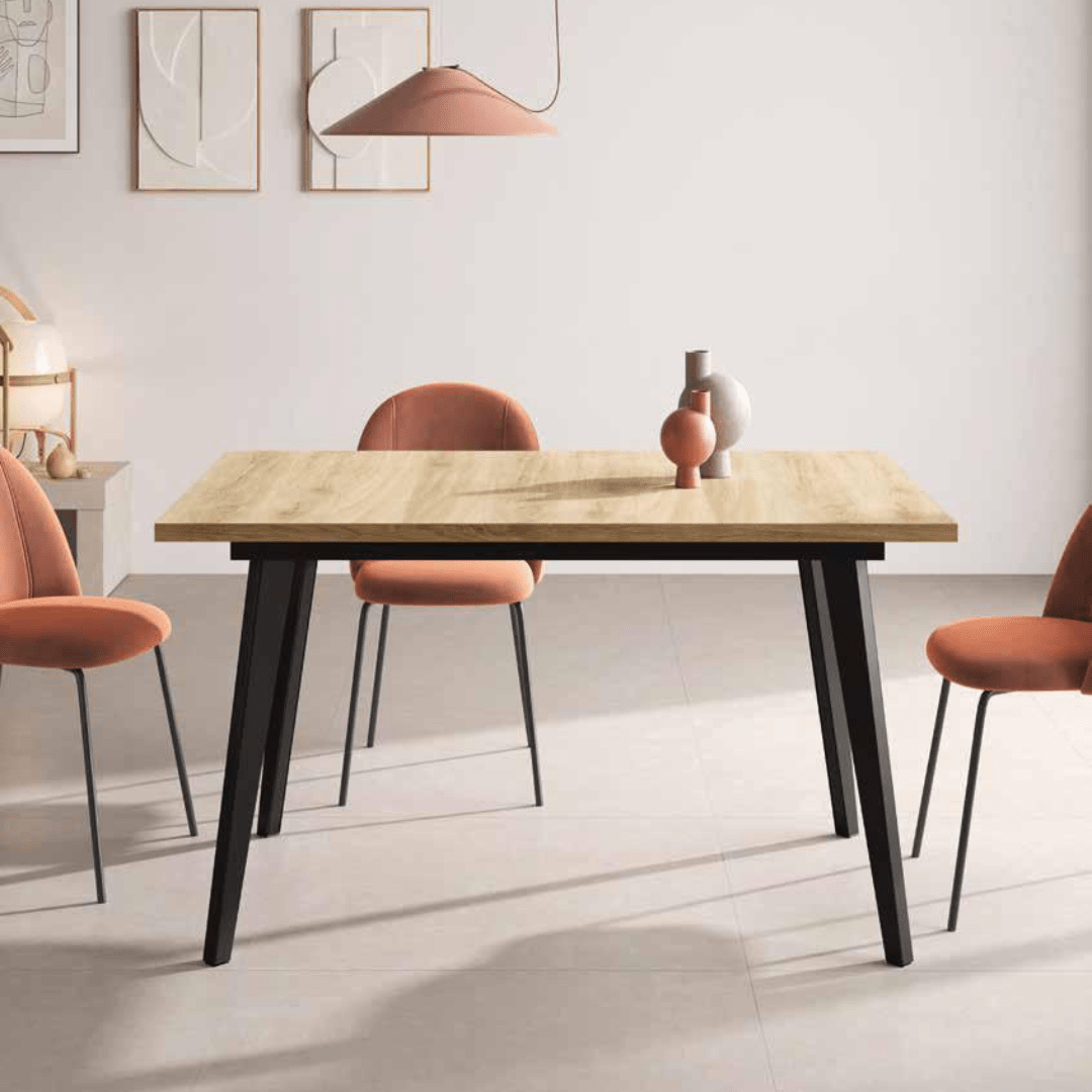 Mesa rectangular extensible 120/171 cm con patas metálicas inclinadas