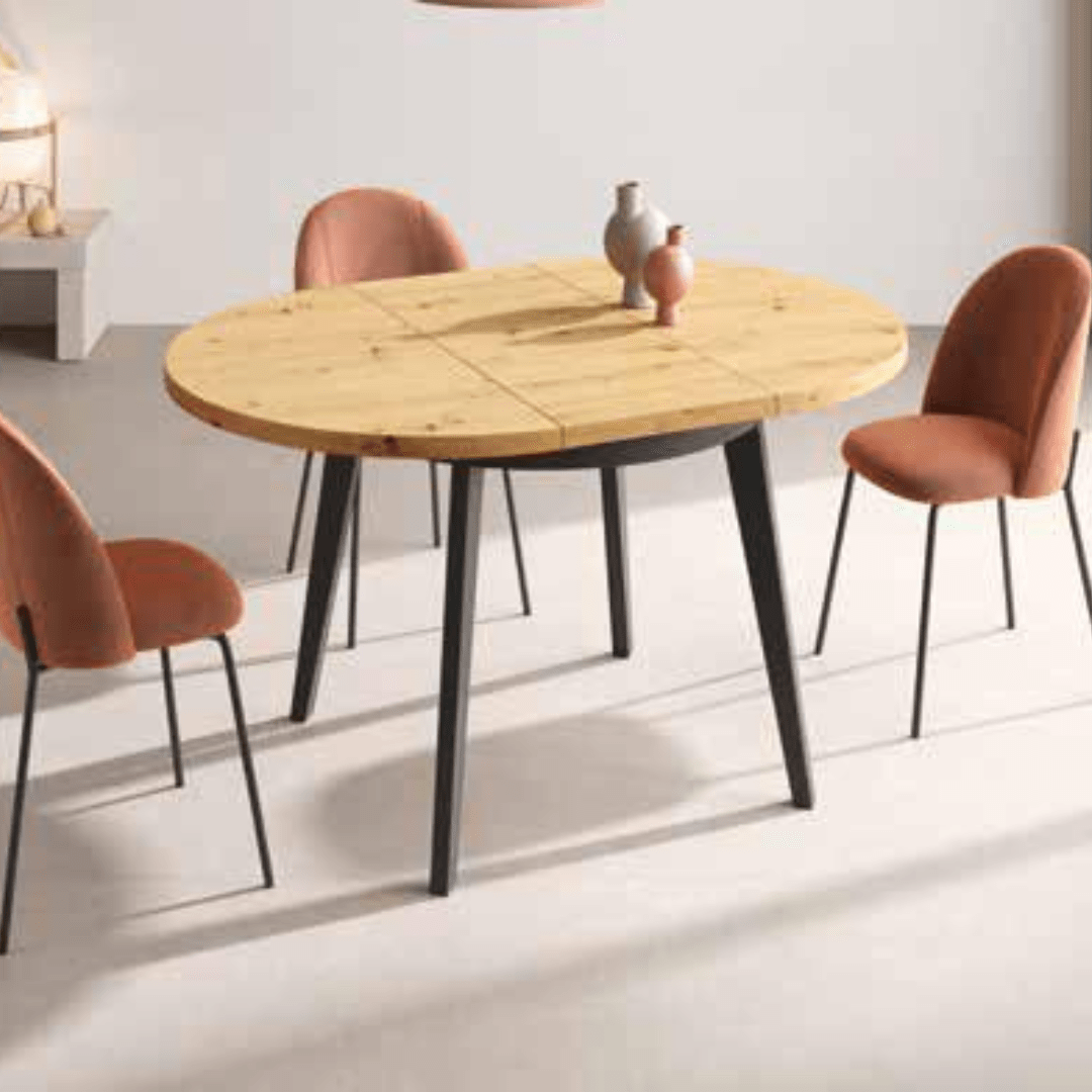 Mesa redonda extensible de 100/140 cm con patas metálicas - Imagen 2