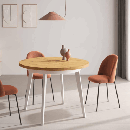 Mesa redonda extensible de 100/143 cm con patas metálicas