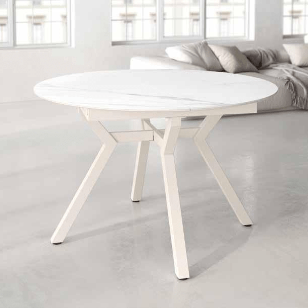 Mesa redonda extensible marfil/porcelánico