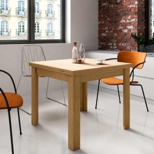Mesa cuadrada extensible libro con pata en L