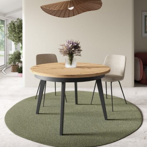 Mesa redonda extensible de 110/150 cm con patas metálicas
