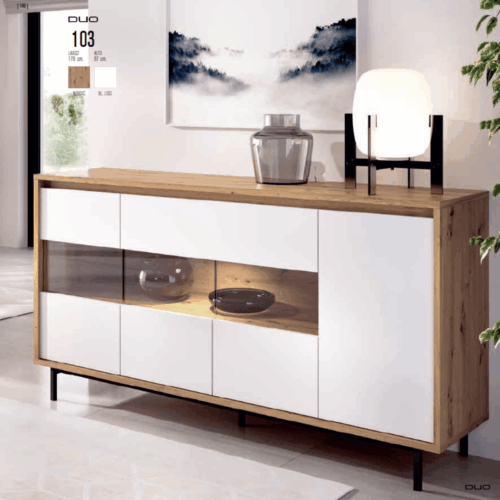 Aparador de 3 puertas + cristal nordic/blanco lis