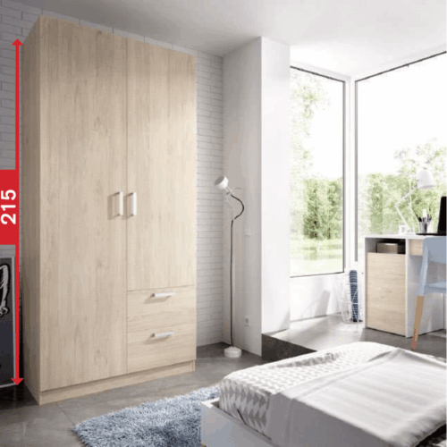 Armario 2 puertas + 2 cajones natural 215 cm alto