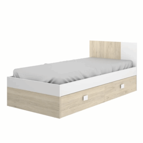 Cama 90x190 cm natural/blanco con dos cajones