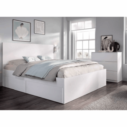 Cabecero + cama de 135/140x190 con 4 cajones + xifonier blanco