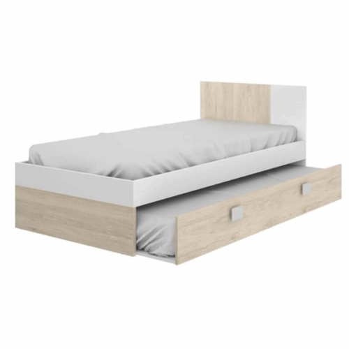 Cama 90x190 cm natural/blanco con cama de arrastre