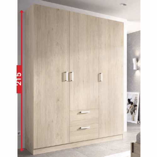 Armario de 3 puertas y 2 cajones natural 215 cm alto