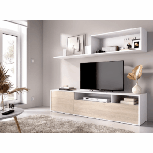 Mueble de TV + estante superior blanco/natural