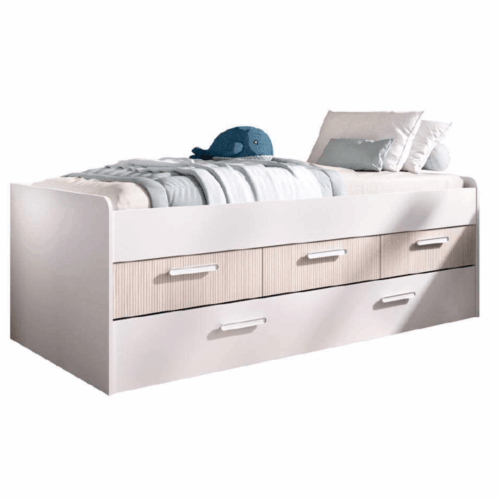 Cama compacta alistonada/blanca 3 cajones + somier de arrastre