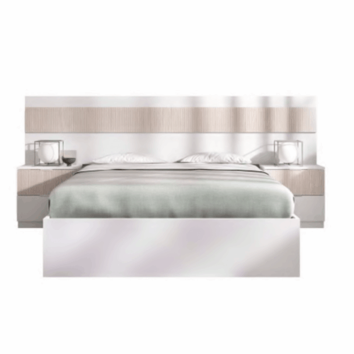 Cabezal + 2 mesitas alistonado/blanco + aro de cama de 135/140x190 cm