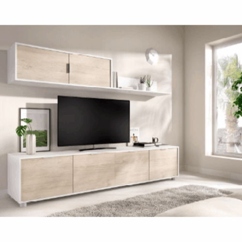 Mueble de TV + estante mural blanco/natural