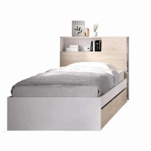 Cabezal + aro de cama 90x190 cm + 2 cajones de arrastre