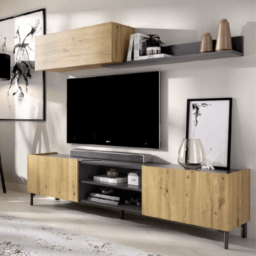 Mueble de TV + estante con puerta abatible grafito/nordic