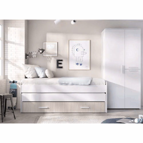 Cama compacta + armario blanco/alistonado
