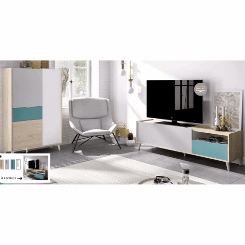 Módulo TV + módulo vertical blanco/gris/natural/esmeralda