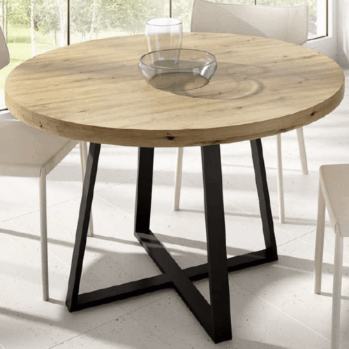 Mesa redonda fija para comedor de 120 cm con patas metálicas