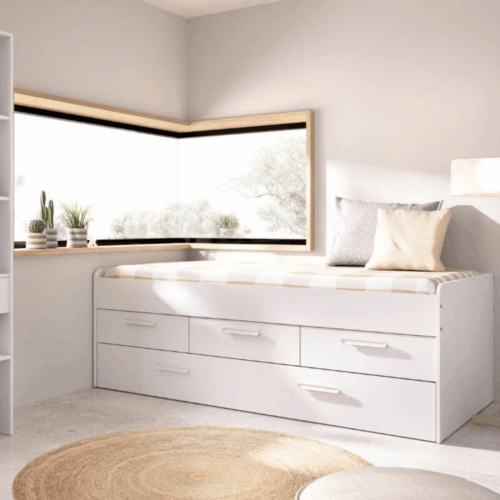 Cama compacta blanca con 3 cajones + cama arrastrable