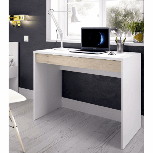 Mesa de escritorio blanca con 1 cajón natural