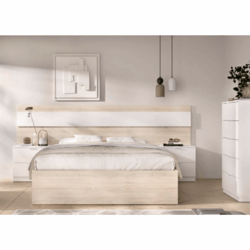 Cabezal con mesitas natural/blanco + aro de cama + xifonier