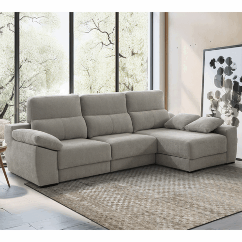 Sofá 3 plazas chaiselongue + respaldo reclinable + arcón Krom